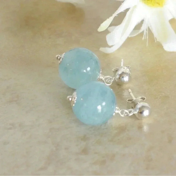 Aquamarine,Aquamarine Earrings, March Birthstone,19th Anniversary,Blue Earrings - Picture 3 of 4